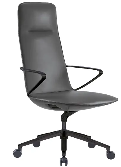 AURA LUX - BLACK, křeslo kancelářské, kříž černý, šedá kůže